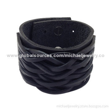 Leather Bracelet, Nickel-/Lead-/Cadmium-free, Customized Logo Printings are Accepted